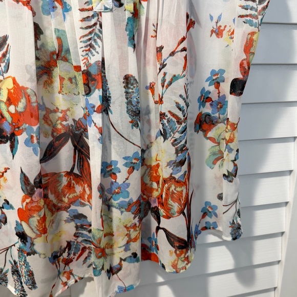 Daniel Rainn Floral Pleated Blouse White Multicolor Size XXL - Picture 16 of 16